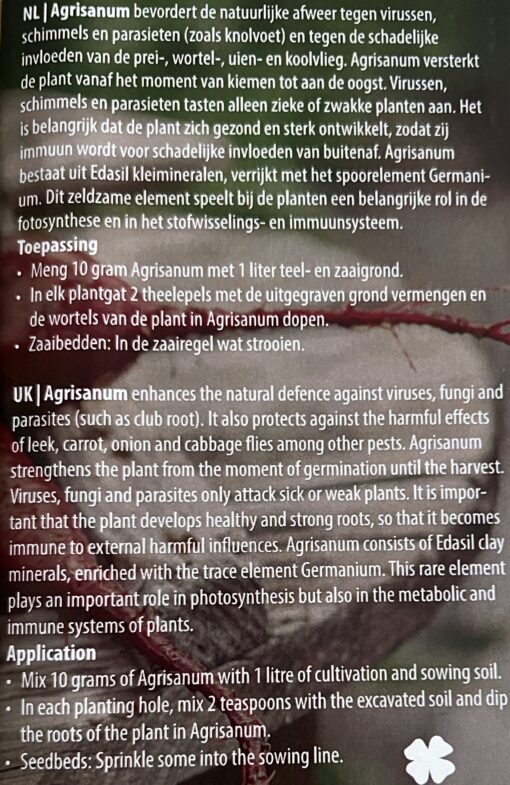 Foto van een verpakking Agrisanum verkrijgbaar bij DeDuurzameTuin.nl