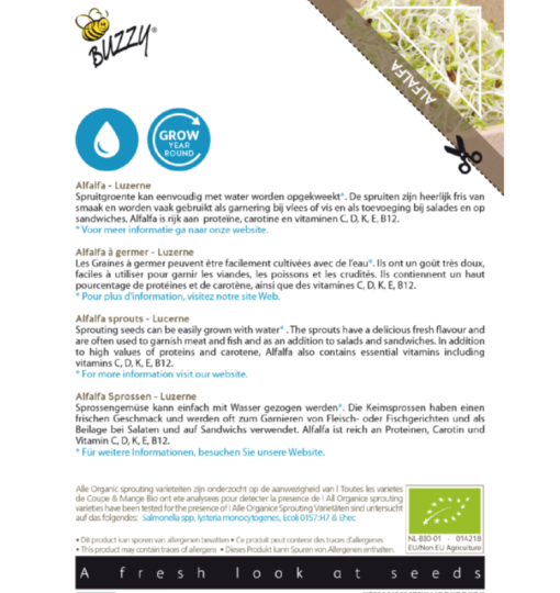 Foto van Buzzy Organic Sprouting Alfalfa BIO verkrijgbaar bij DeDuurzameTuin.nl