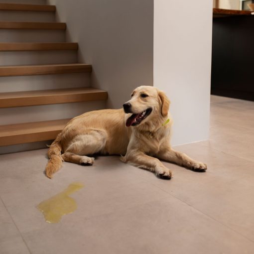 Labrador na urineren in huis op vloer