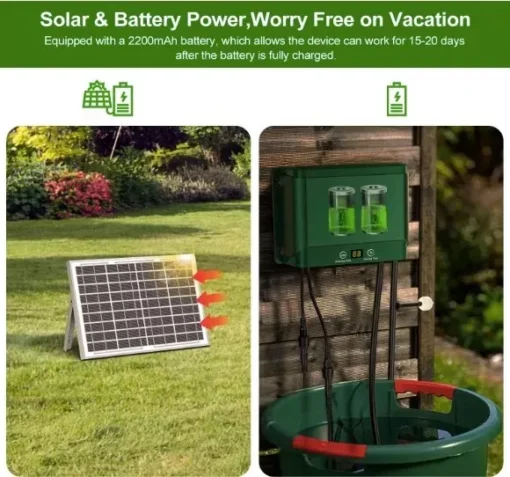 Irrigatiesysteem opladen batterij met waterreservoir