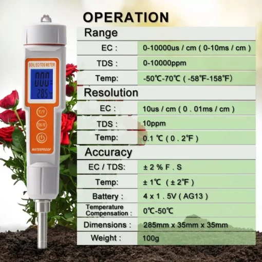 EC-TDS-Temperatuur Grondmeter technische eigenschappen