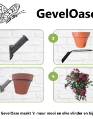 "GevelOase met bloeiende plant in vlaggenhouder aan gevel – duurzame geveldecoratie"